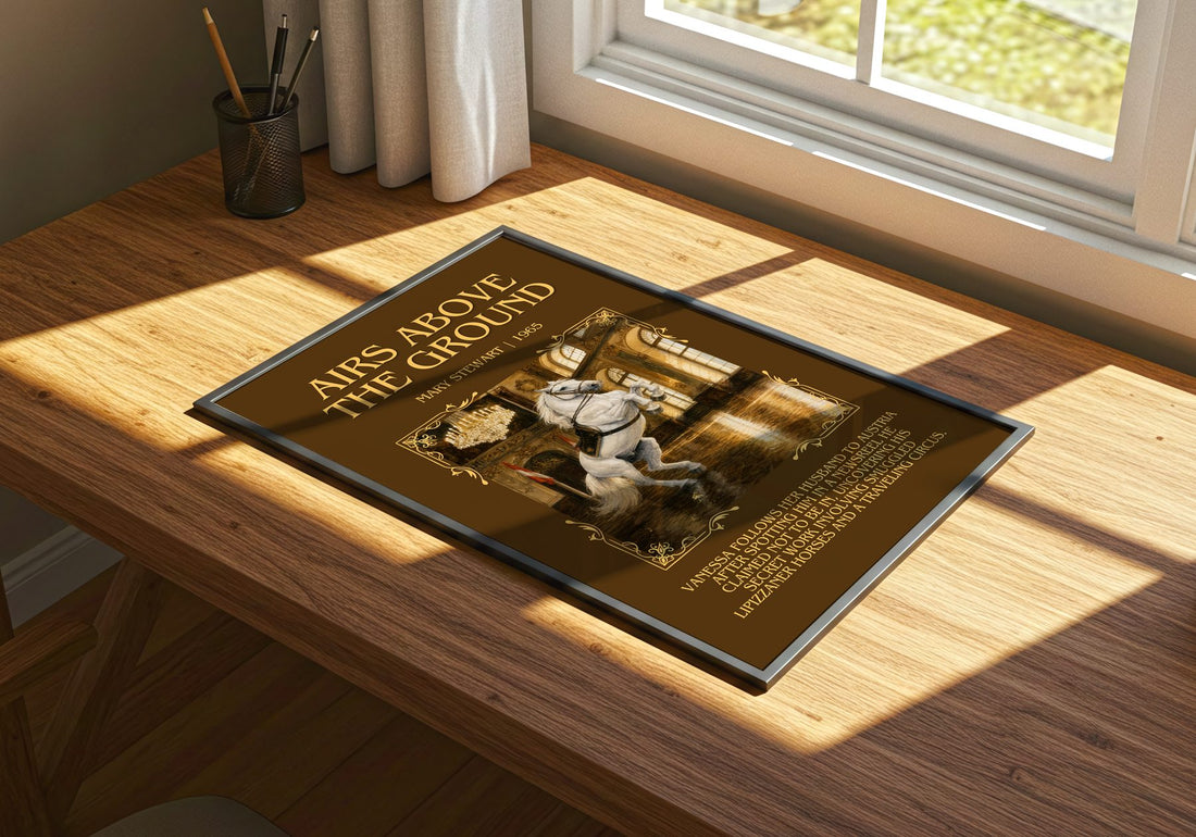 Airs Above the Ground Minimalist Book Poster by Mary Stewart – print on a sunlit desk