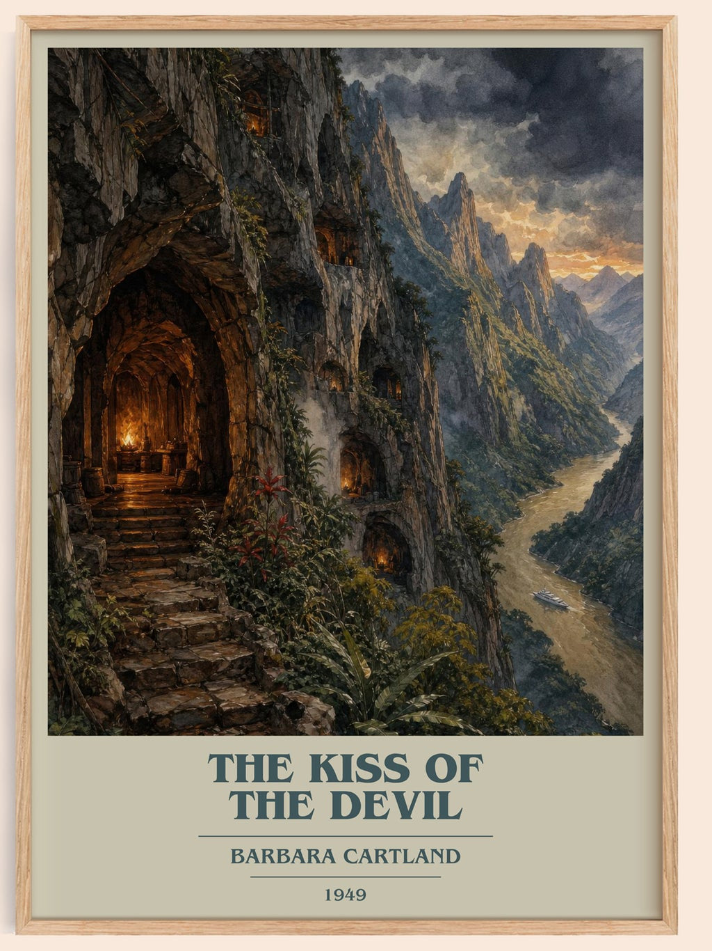 The Kiss Of The Devil book cover book poster by Barbara Cartland – framed literary art print