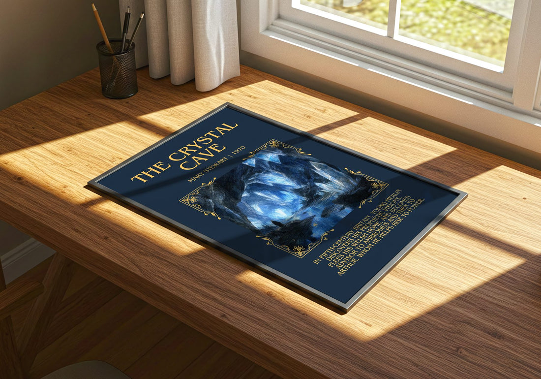 The Crystal Cave Minimalist Book Poster by Mary Stewart – print on a sunlit desk