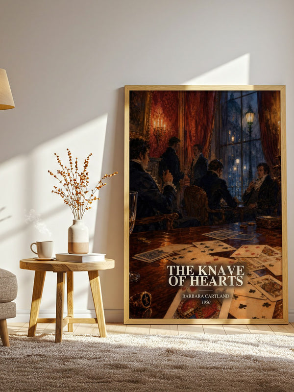 The Knave Of Hearts watercolour print in frame leaning in hallway – romance wall art