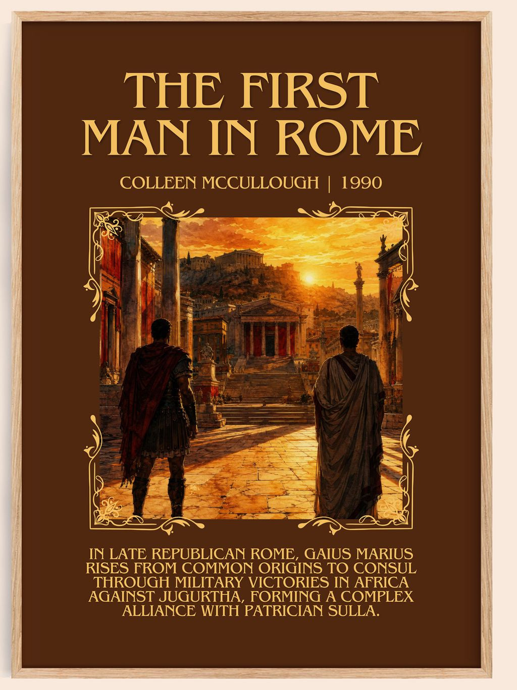 The First Man in Rome Minimalist Book Poster by Colleen McCullough – book poster