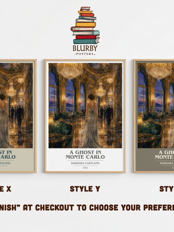 A Ghost In Monte Carlo book cover print in frame leaning in hallway – romance wall art