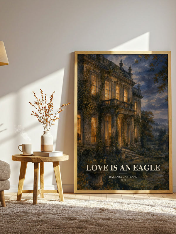 Love Is An Eagle watercolour print in frame leaning in hallway – romance wall art