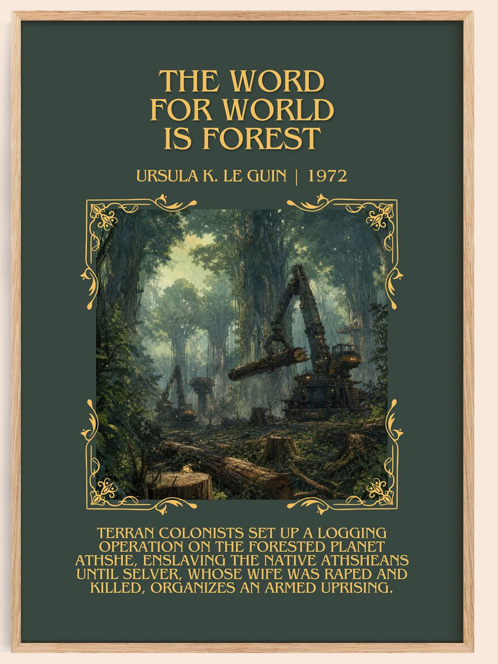 Word for World Is Forest Minimalist Book Poster by Ursula K. Le Guin – book poster