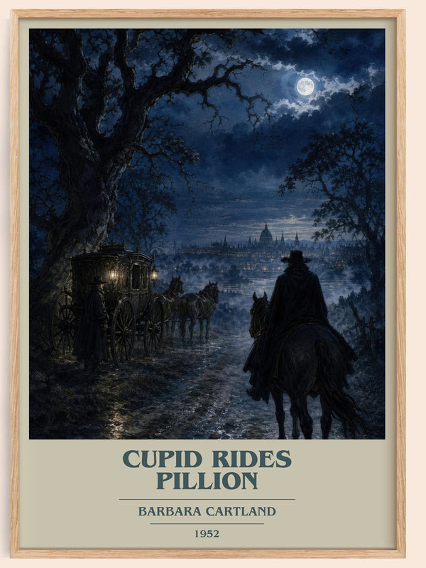 Cupid Rides Pillion book cover book poster by Barbara Cartland – framed literary art print