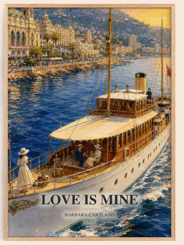 Love Is Mine watercolour book poster by Barbara Cartland – framed literary art print