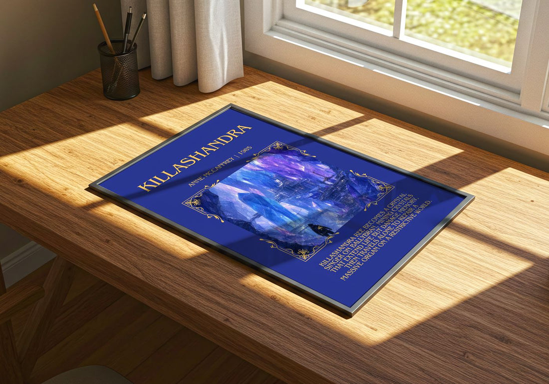 Killashandra Minimalist Book Poster by Anne McCaffrey – print on a sunlit desk