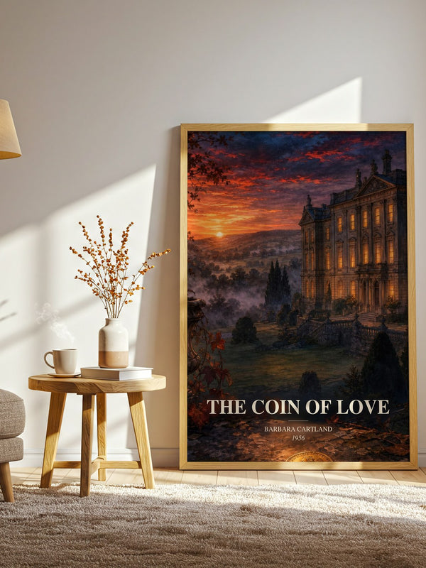 The Coin Of Love watercolour print in frame leaning in hallway – romance wall art