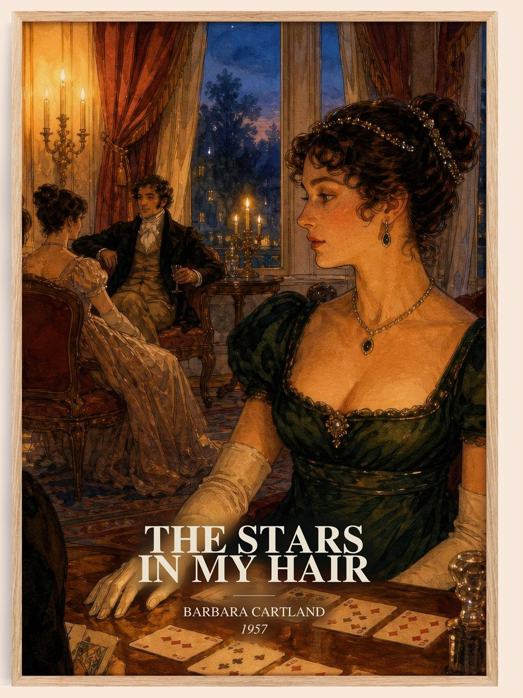 The Stars In My Hair watercolour book poster by Barbara Cartland – framed literary art print