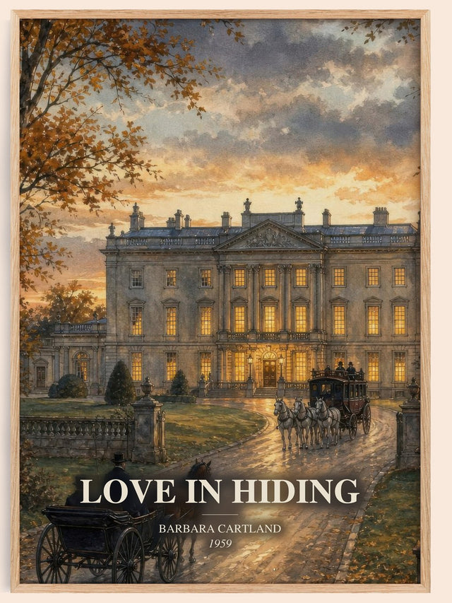 Love In Hiding Book Watercolour Illustration by Barbara Cartland