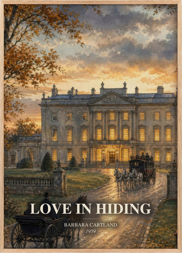 Love In Hiding Book Watercolour Illustration by Barbara Cartland