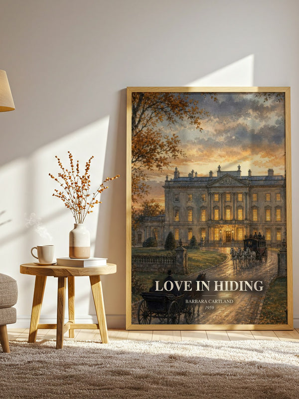 Love In Hiding watercolour print in frame leaning in hallway – romance wall art