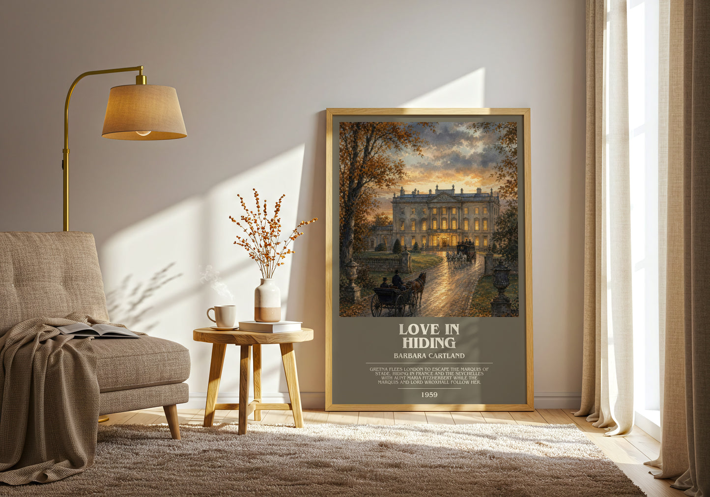 Love In Hiding bookish print on bookshelf – Barbara Cartland fan gift