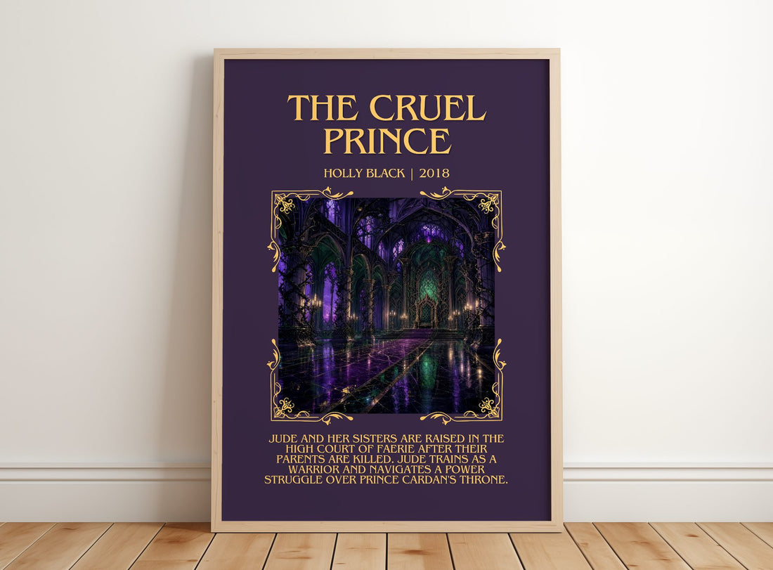 The Cruel Prince Minimalist Book Poster by Holly Black – framed print leaning on a wooden floor