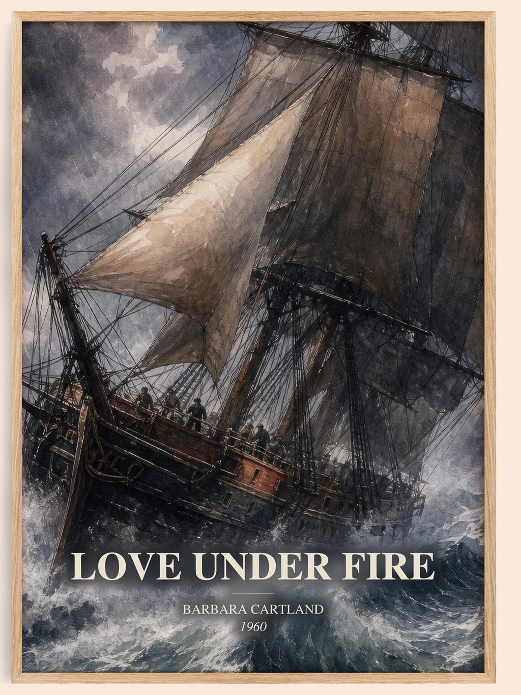 Love Under Fire watercolour book poster by Barbara Cartland – framed literary art print