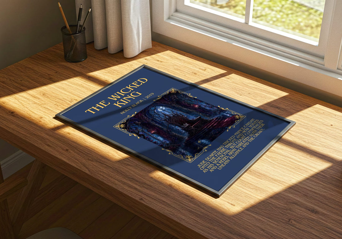 The Wicked King Minimalist Book Poster by Holly Black – print on a sunlit desk