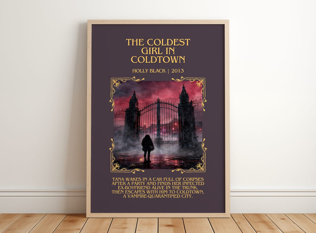 The Coldest Girl in Coldtown Minimalist Book Poster by Holly Black – framed print leaning on a wooden floor