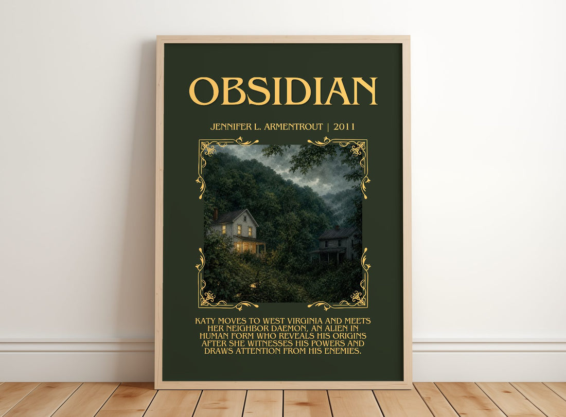 Obsidian Minimalist Book Poster by Jennifer L. Armentrout – framed print leaning on a wooden floor