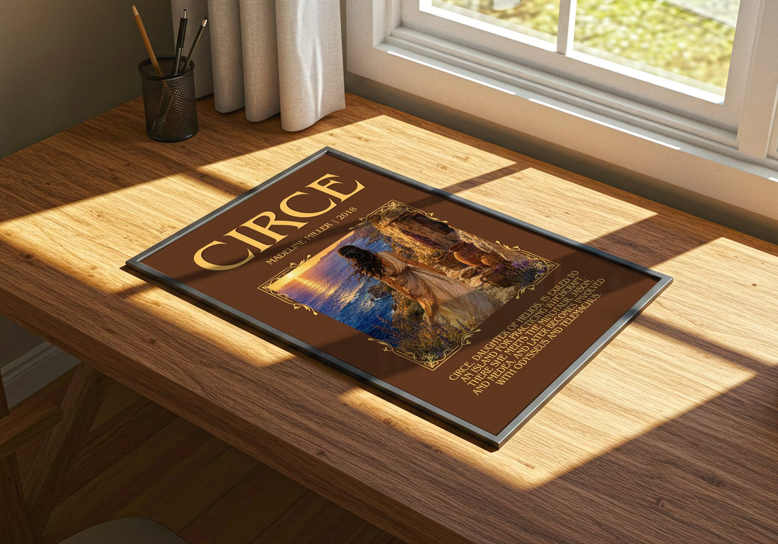 Circe Minimalist Book Poster by Madeline Miller – print on a sunlit desk