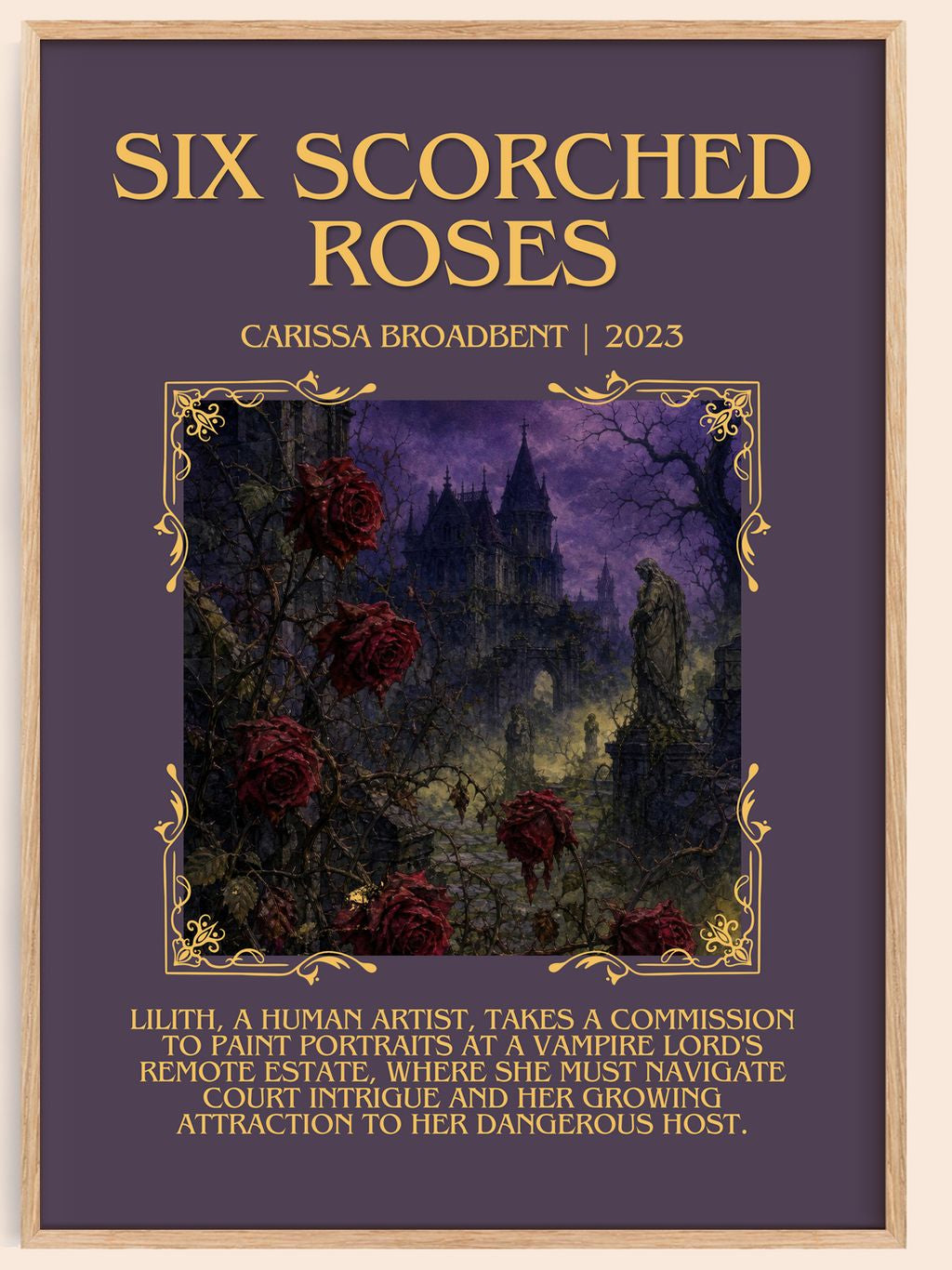 Six Scorched Roses Minimalist Book Poster by Carissa Broadbent – book poster