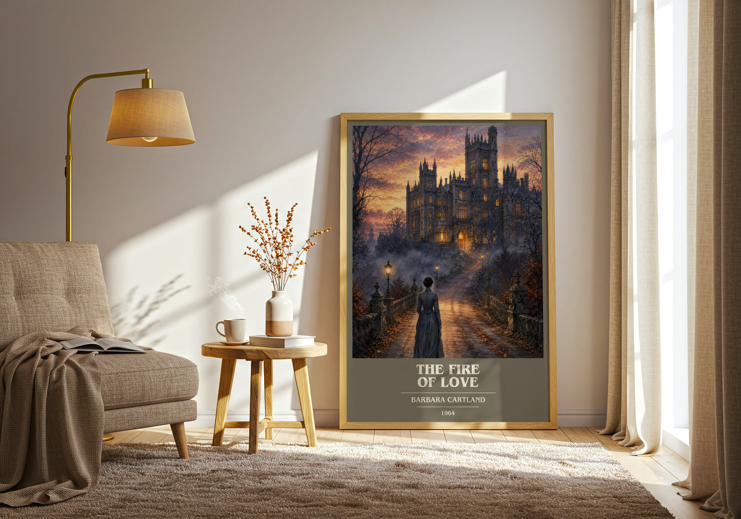 The Fire Of Love book cover print on bookshelf – Barbara Cartland fan gift
