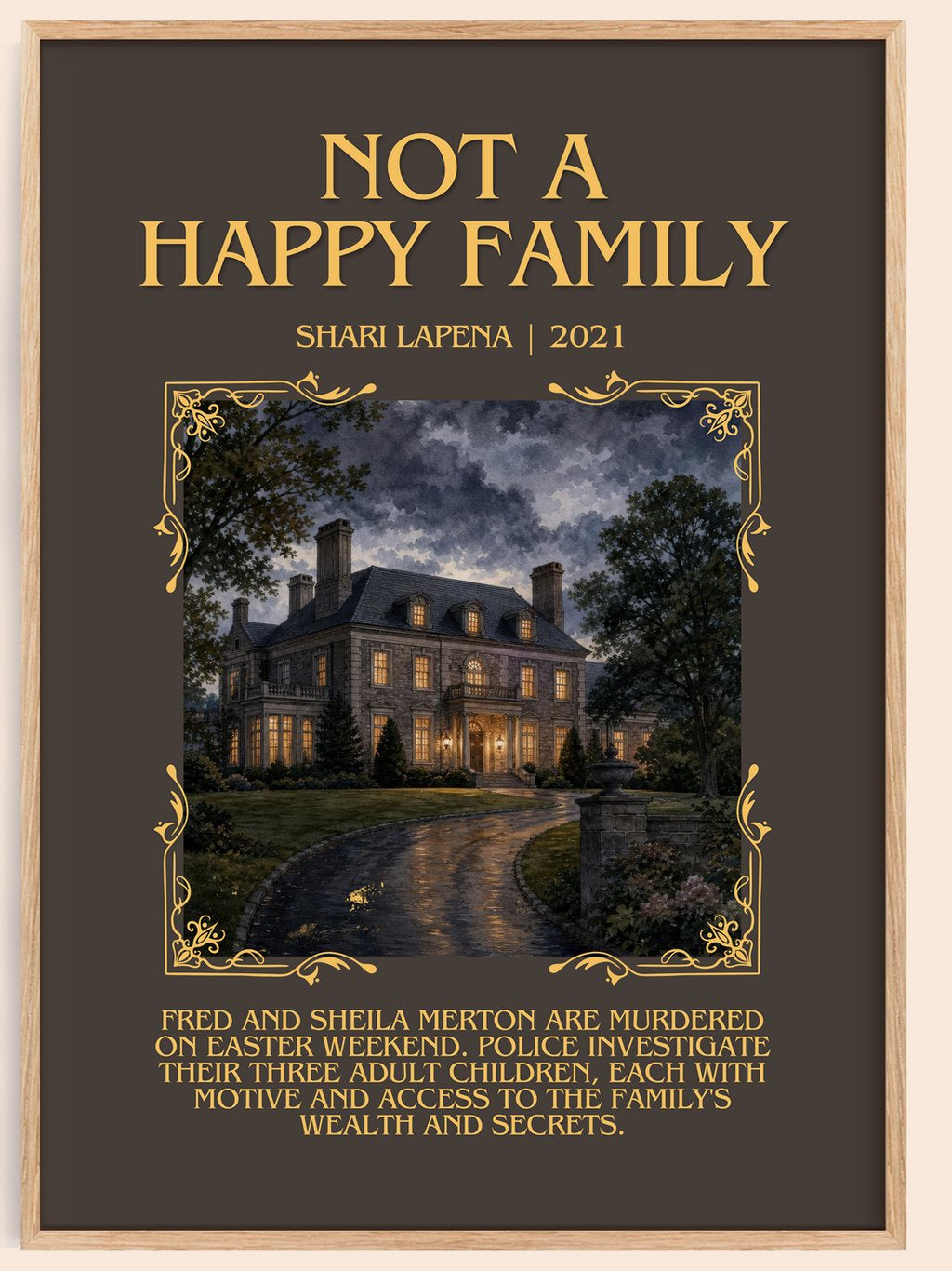Not a Happy Family Minimalist Book Poster by Shari Lapena – book poster