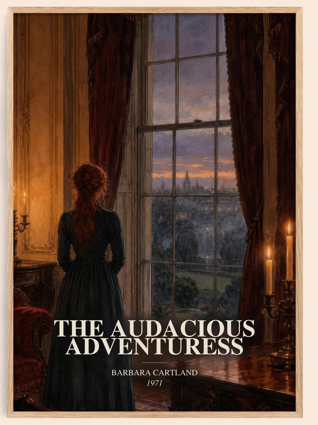 The Audacious Adventuress watercolour book poster by Barbara Cartland – framed literary art print