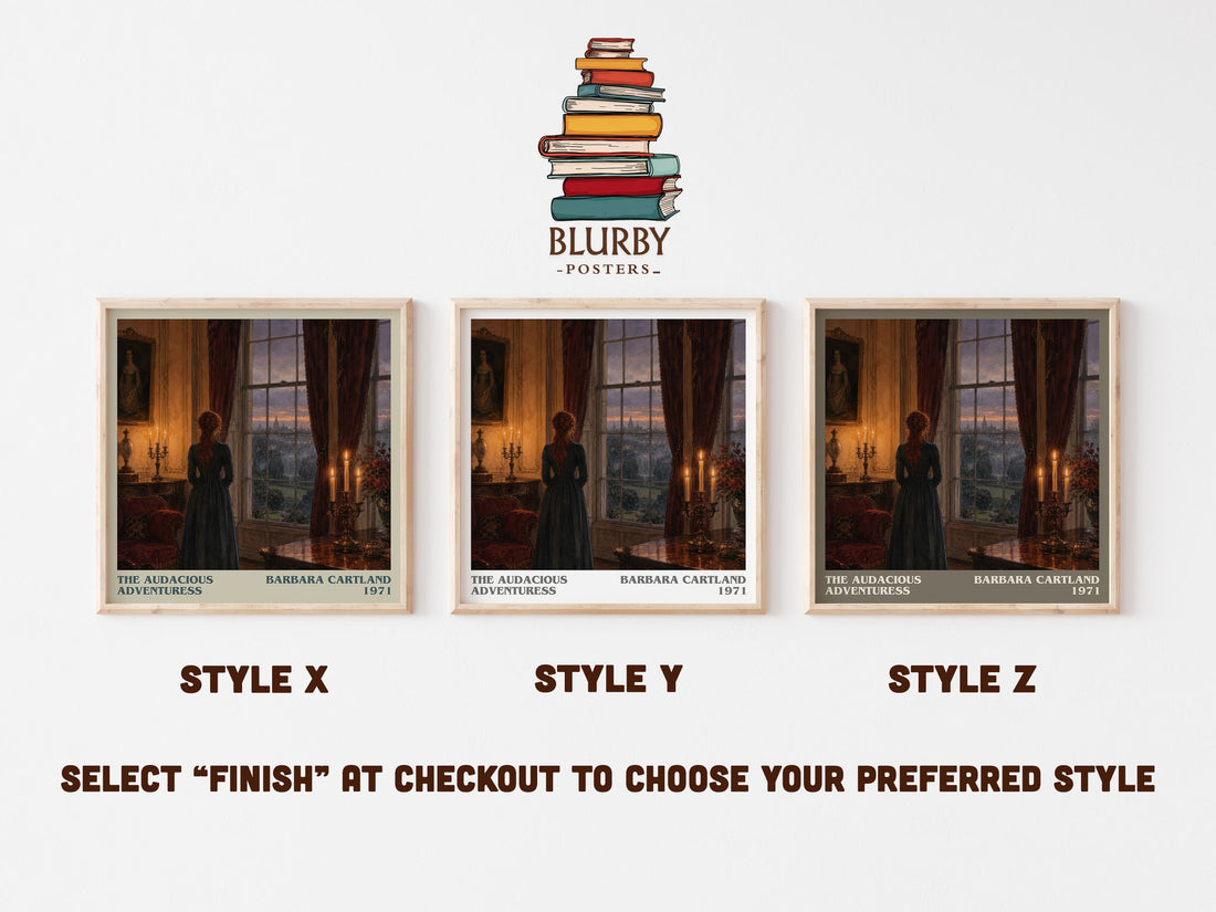 The Audacious Adventuress literary print in frame leaning in hallway – romance wall art (mockup)