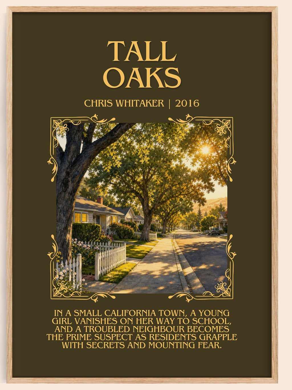Tall Oaks Minimalist Book Poster by Chris Whitaker – book poster