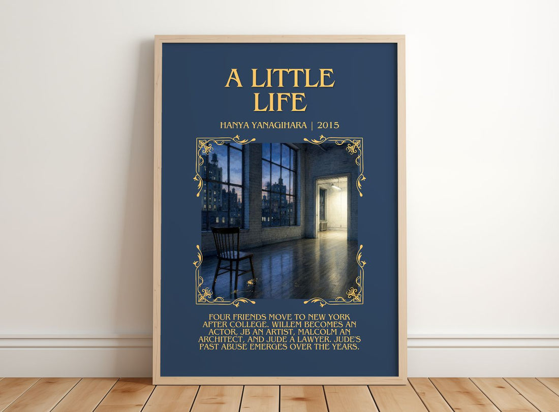 A Little Life Minimalist Book Poster by Hanya Yanagihara – framed print leaning on a wooden floor