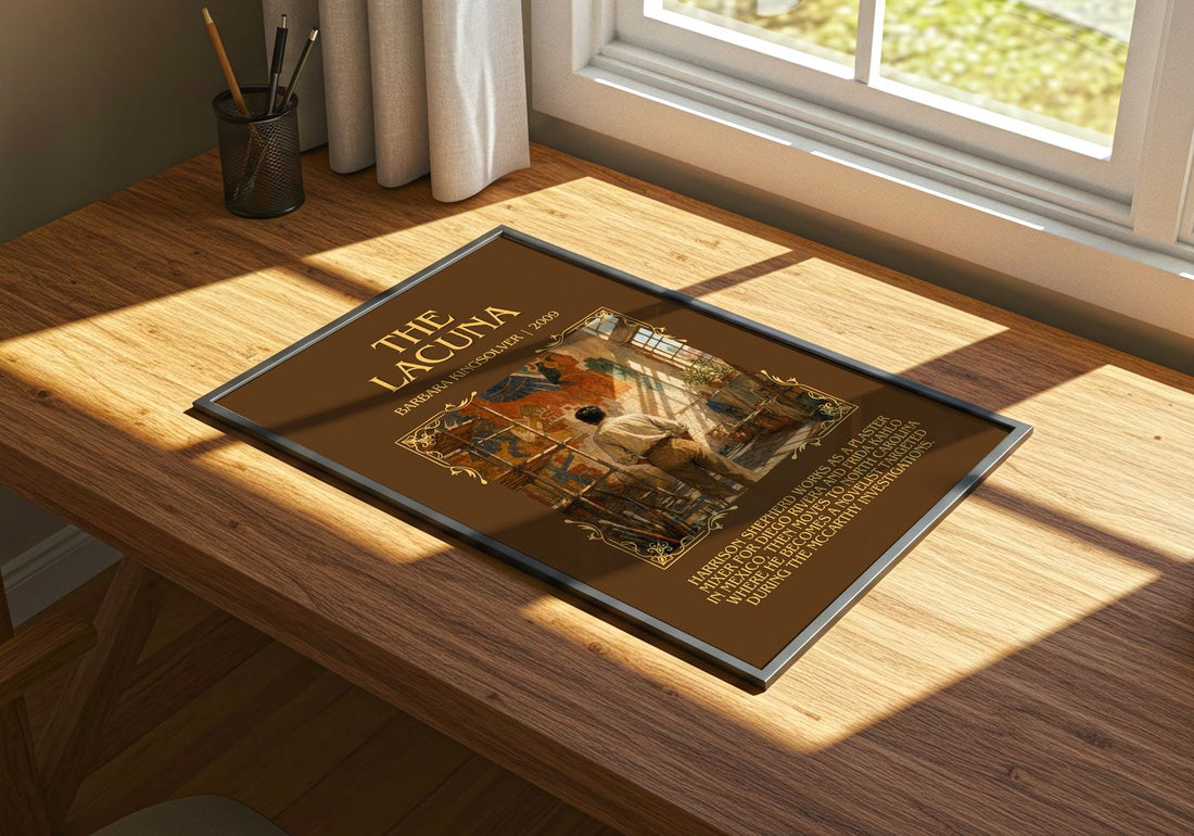 The Lacuna Minimalist Book Poster by Barbara Kingsolver – print on a sunlit desk