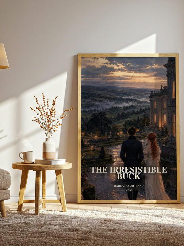 The Irresistible Buck watercolour print in frame leaning in hallway – romance wall art
