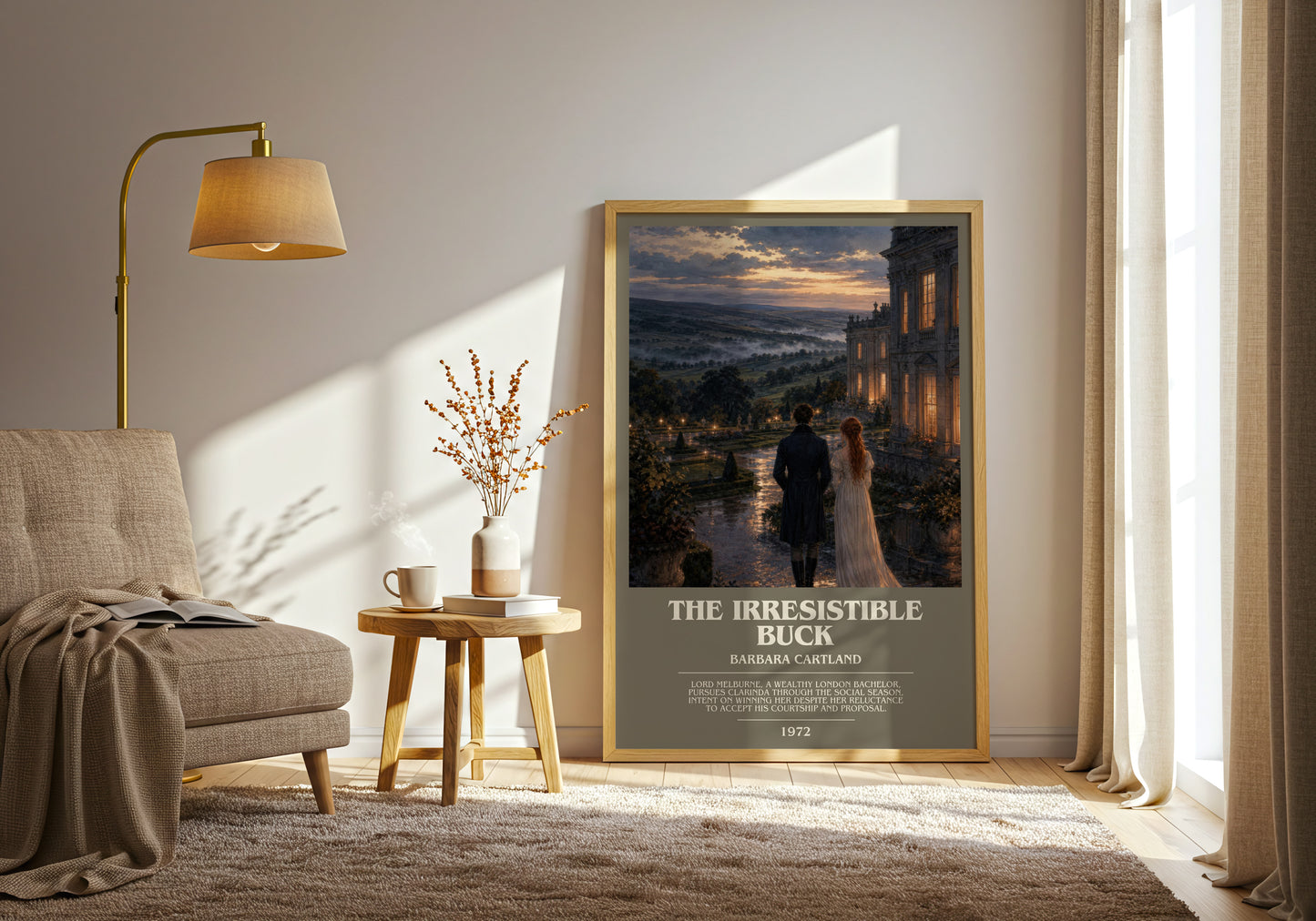 The Irresistible Buck bookish print on bookshelf – Barbara Cartland fan gift