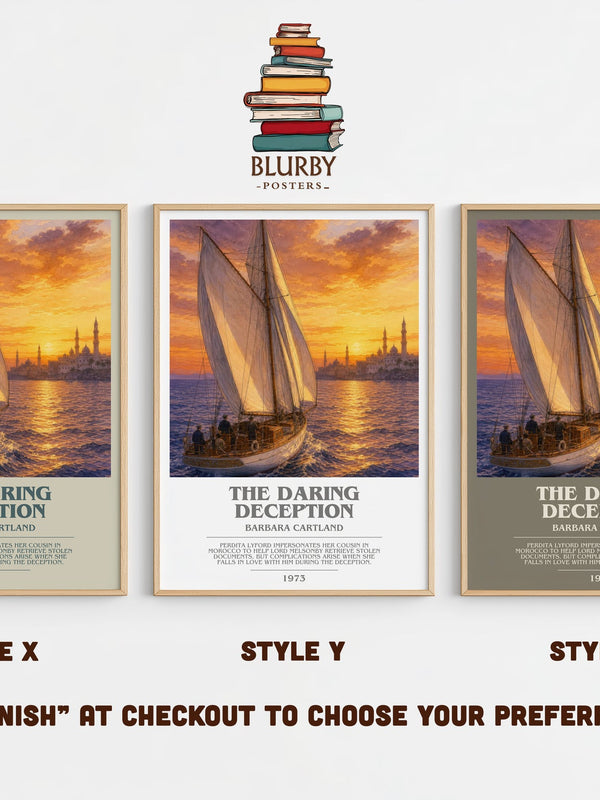 The Daring Deception bookish print in frame leaning in hallway – romance wall art