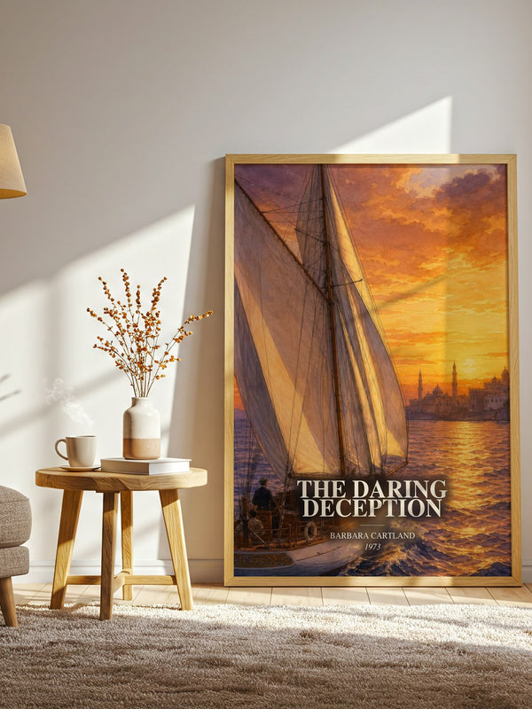 The Daring Deception watercolour print in frame leaning in hallway – romance wall art