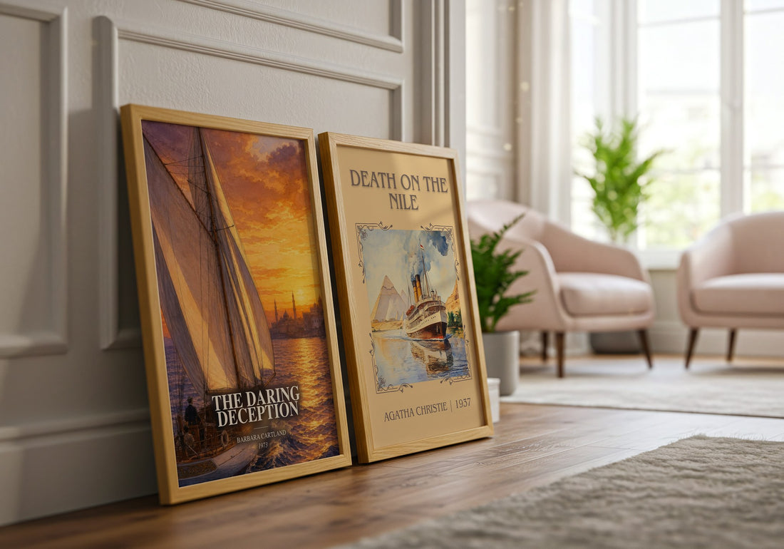 The Daring Deception watercolour print framed by window – literary home decor