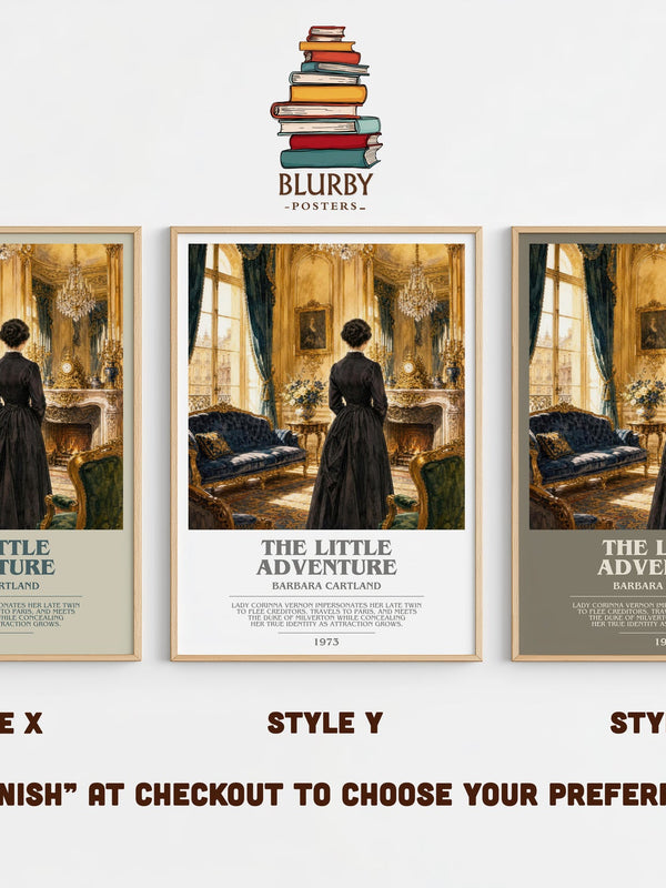 The Little Adventure bookish print in frame leaning in hallway – romance wall art