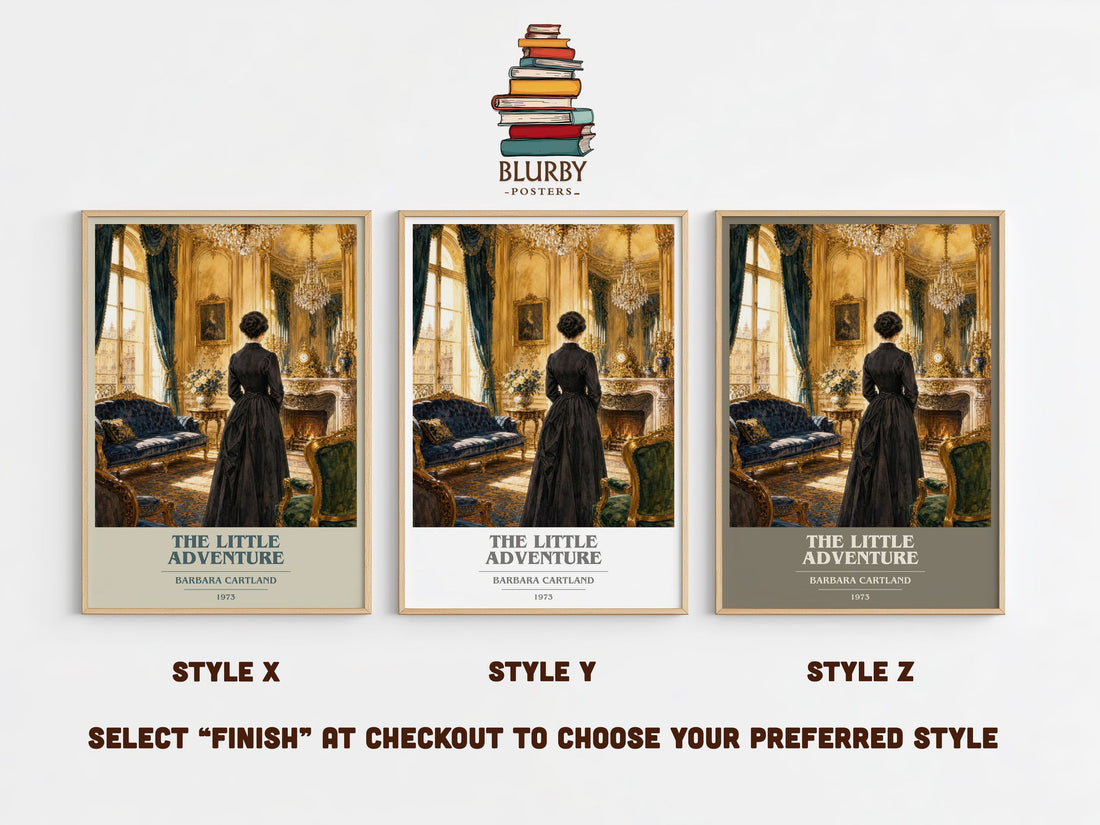 The Little Adventure book cover print in frame leaning in hallway – romance wall art (mockup)