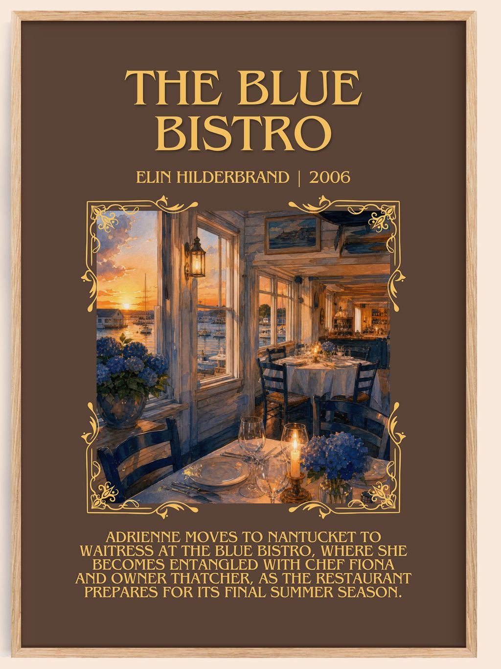 The Blue Bistro Minimalist Book Poster by Elin Hilderbrand – book poster