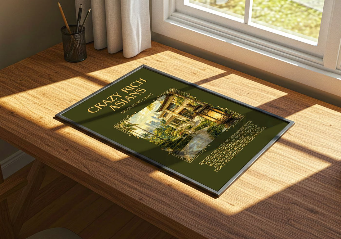 Crazy Rich Asians Minimalist Book Poster by Kevin Kwan – print on a sunlit desk