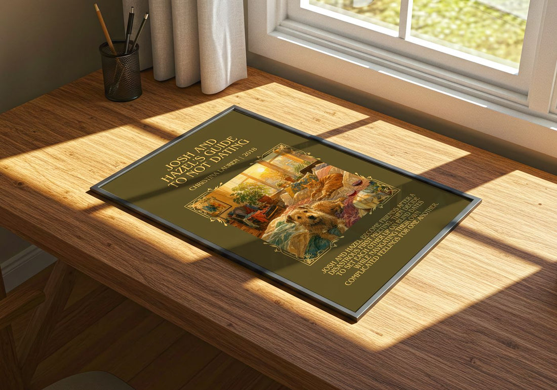 Josh and Hazel's Guide to Not Dating Minimalist Book Poster – print on a sunlit desk