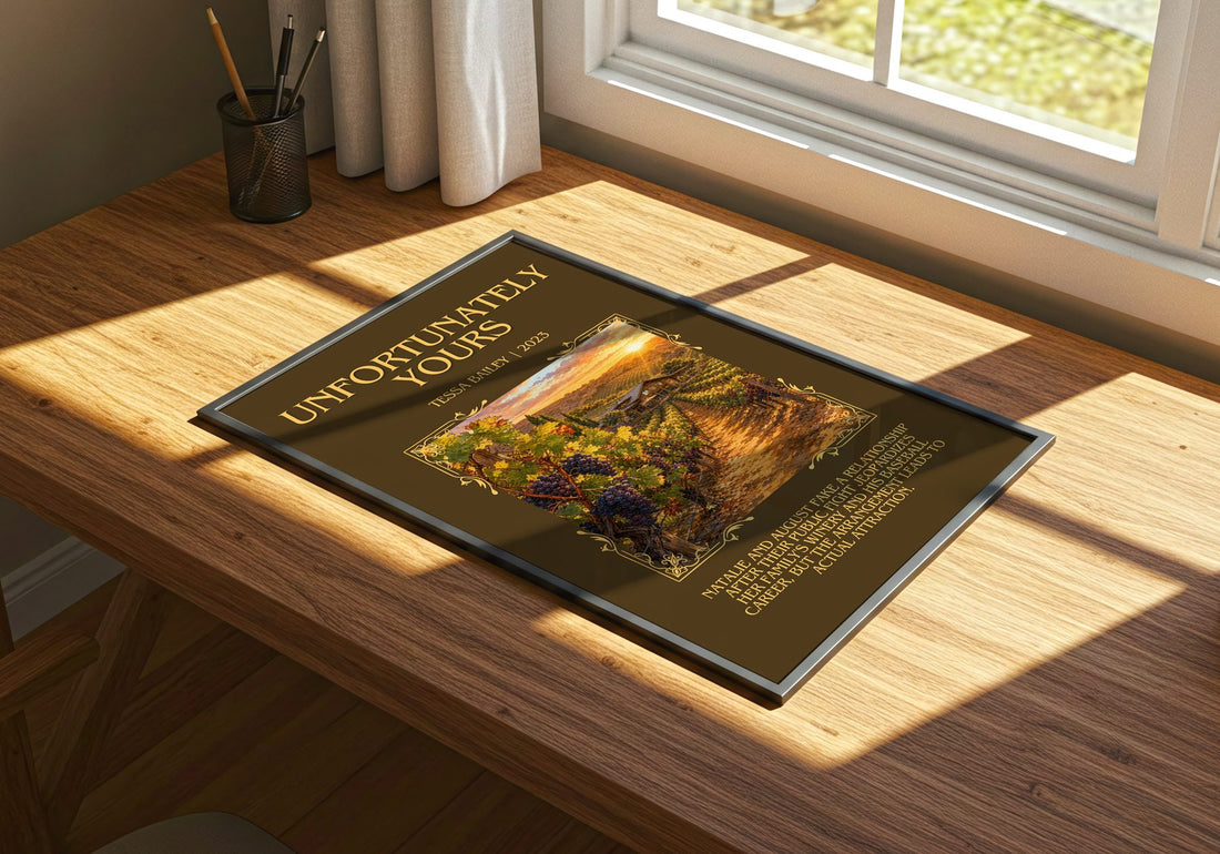 Unfortunately Yours Minimalist Book Poster by Tessa Bailey – print on a sunlit desk