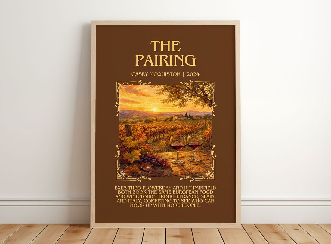 The Pairing Minimalist Book Poster by Casey McQuiston – framed print leaning on a wooden floor