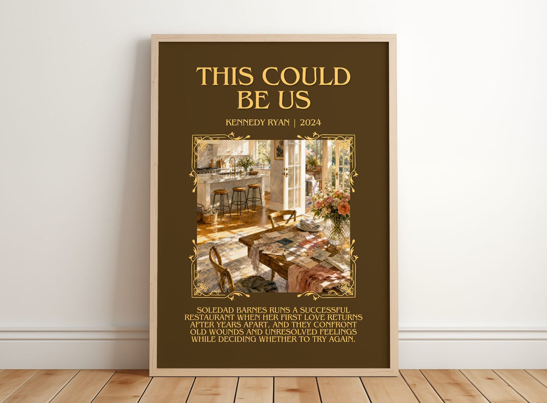 This Could Be Us Minimalist Book Poster by Kennedy Ryan – framed print leaning on a wooden floor