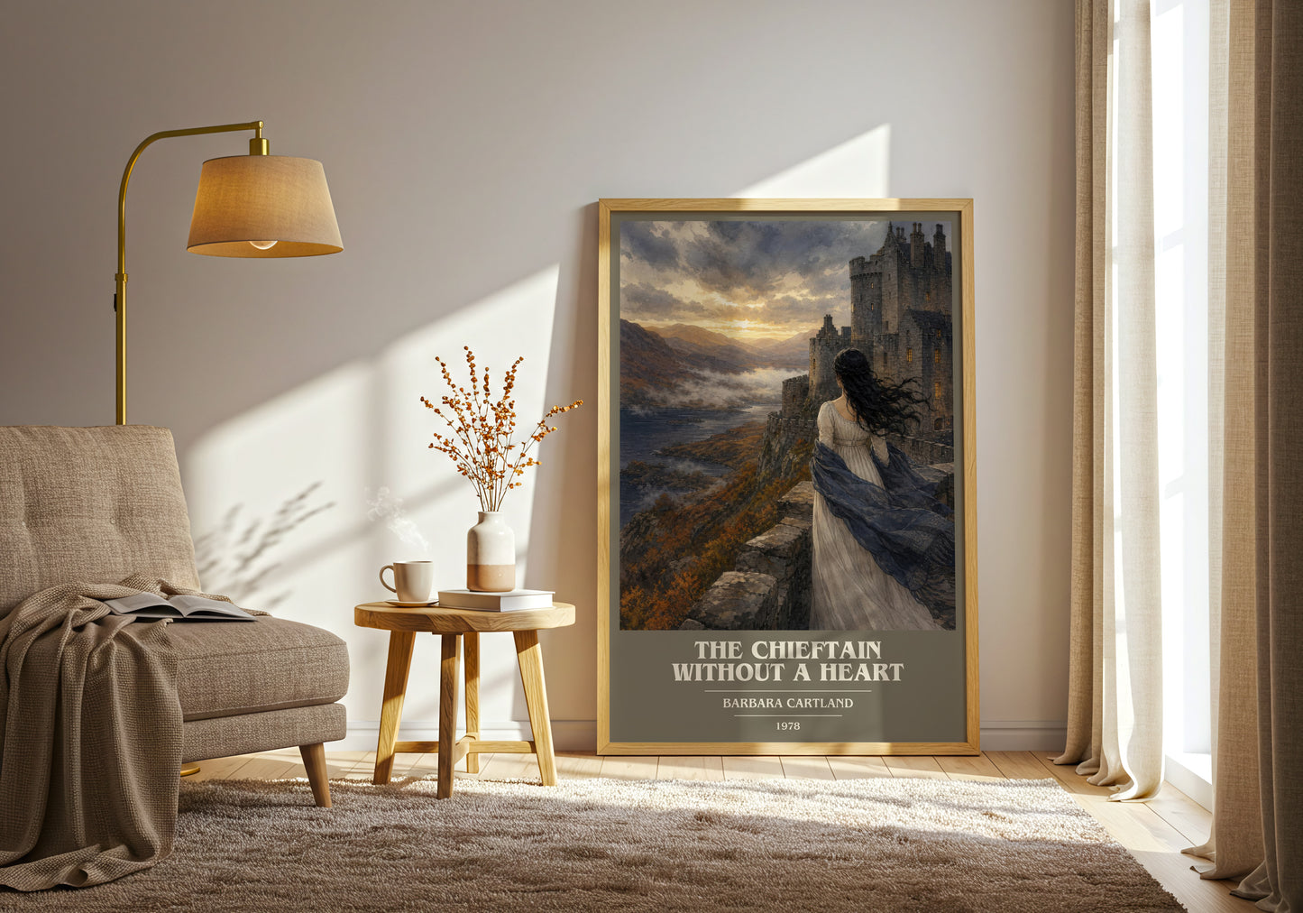 The Chieftain Without A Heart book cover print on bookshelf – Barbara Cartland fan gift