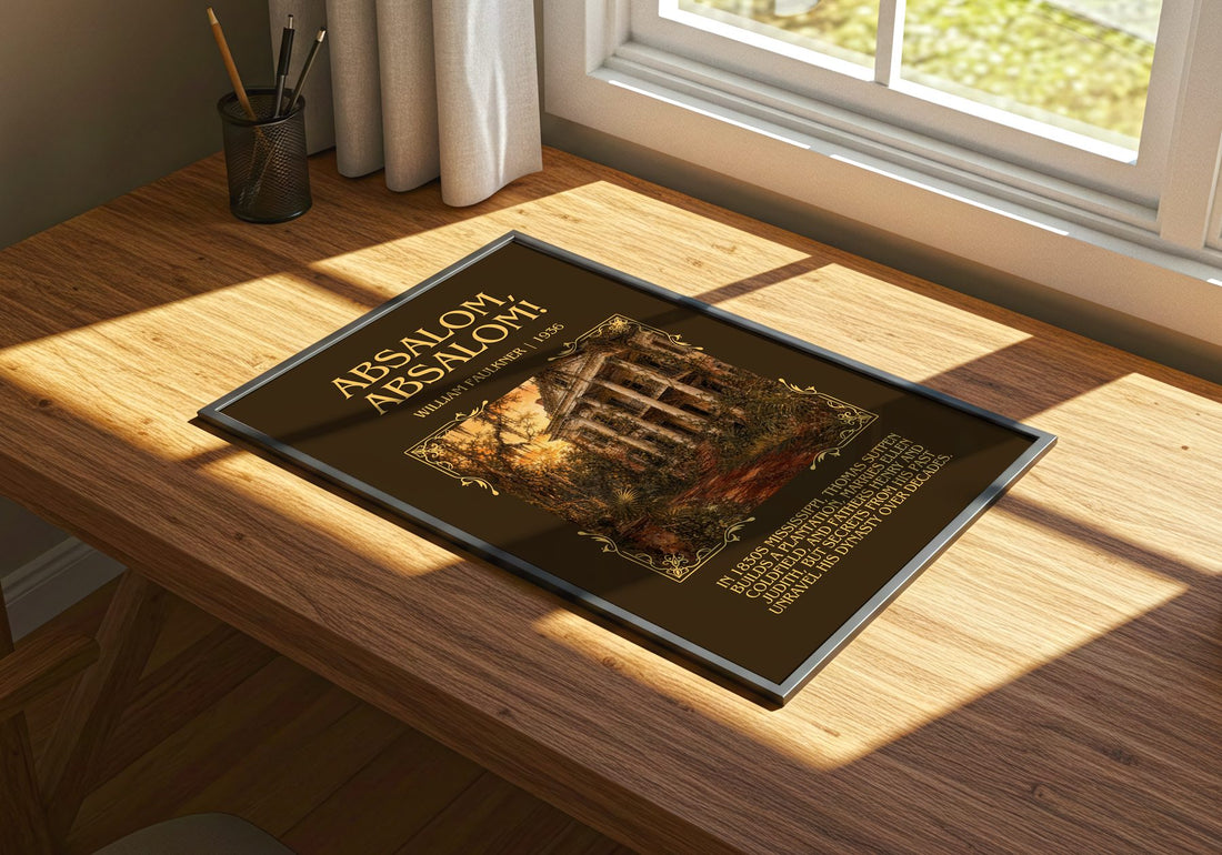 Absalom, Absalom! Minimalist Book Poster by William Faulkner – print on a sunlit desk