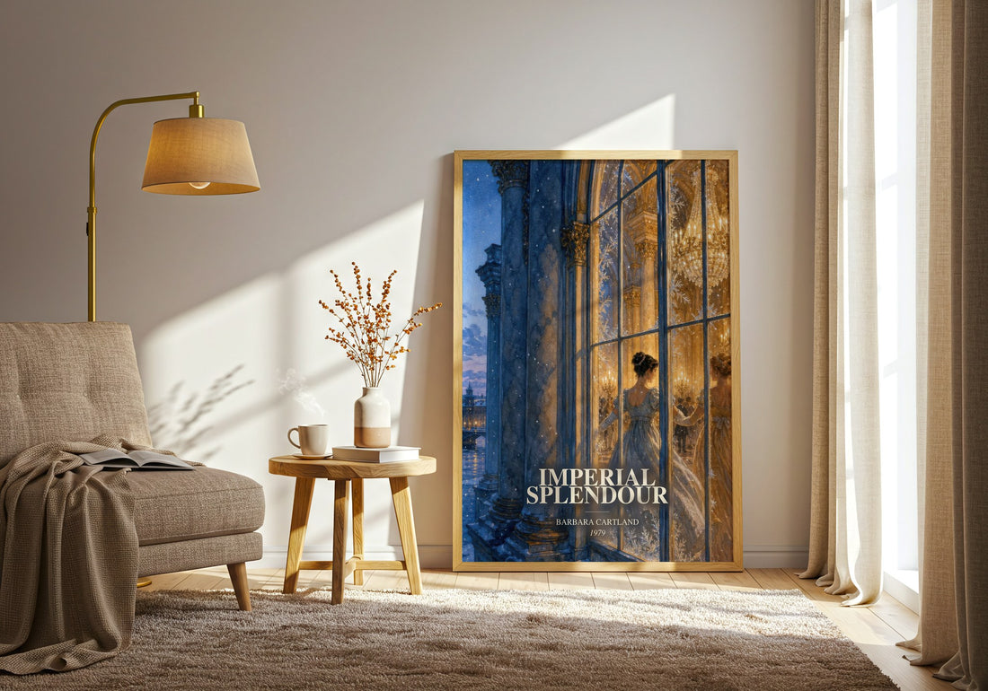 Imperial Splendour watercolour print in frame leaning in hallway – romance wall art