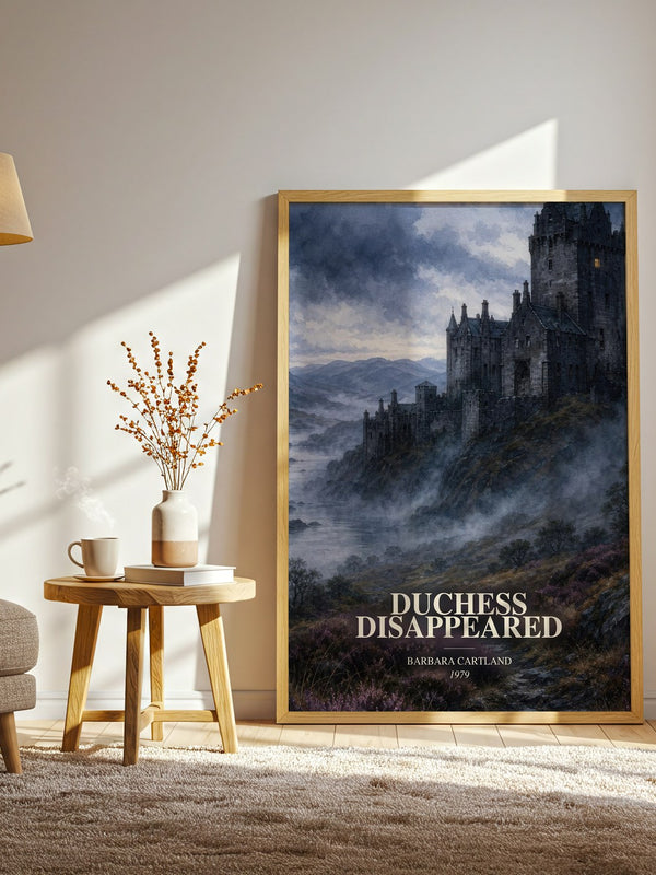 Duchess Disappeared watercolour print in frame leaning in hallway – romance wall art