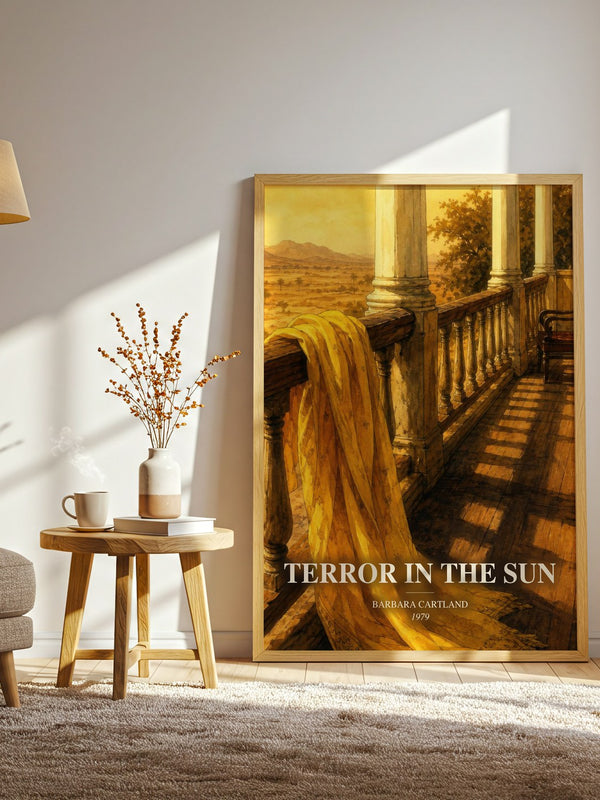 Terror In The Sun watercolour print in frame leaning in hallway – romance wall art