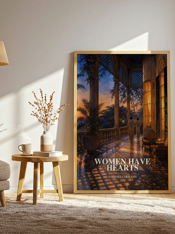 Women Have Hearts watercolour print in frame leaning in hallway – romance wall art